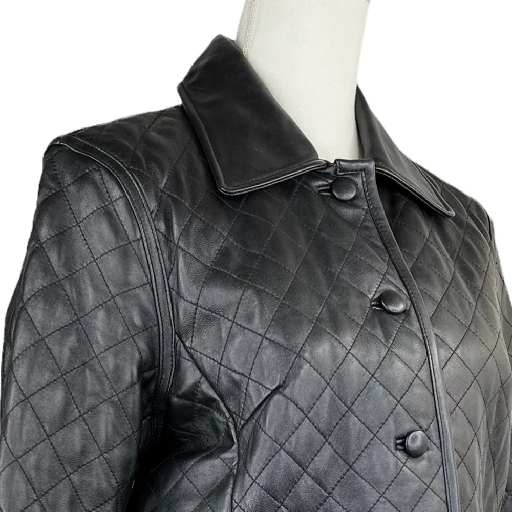 Siena Women’s Black Quilted Leather Jacket - Picture 7 of 11